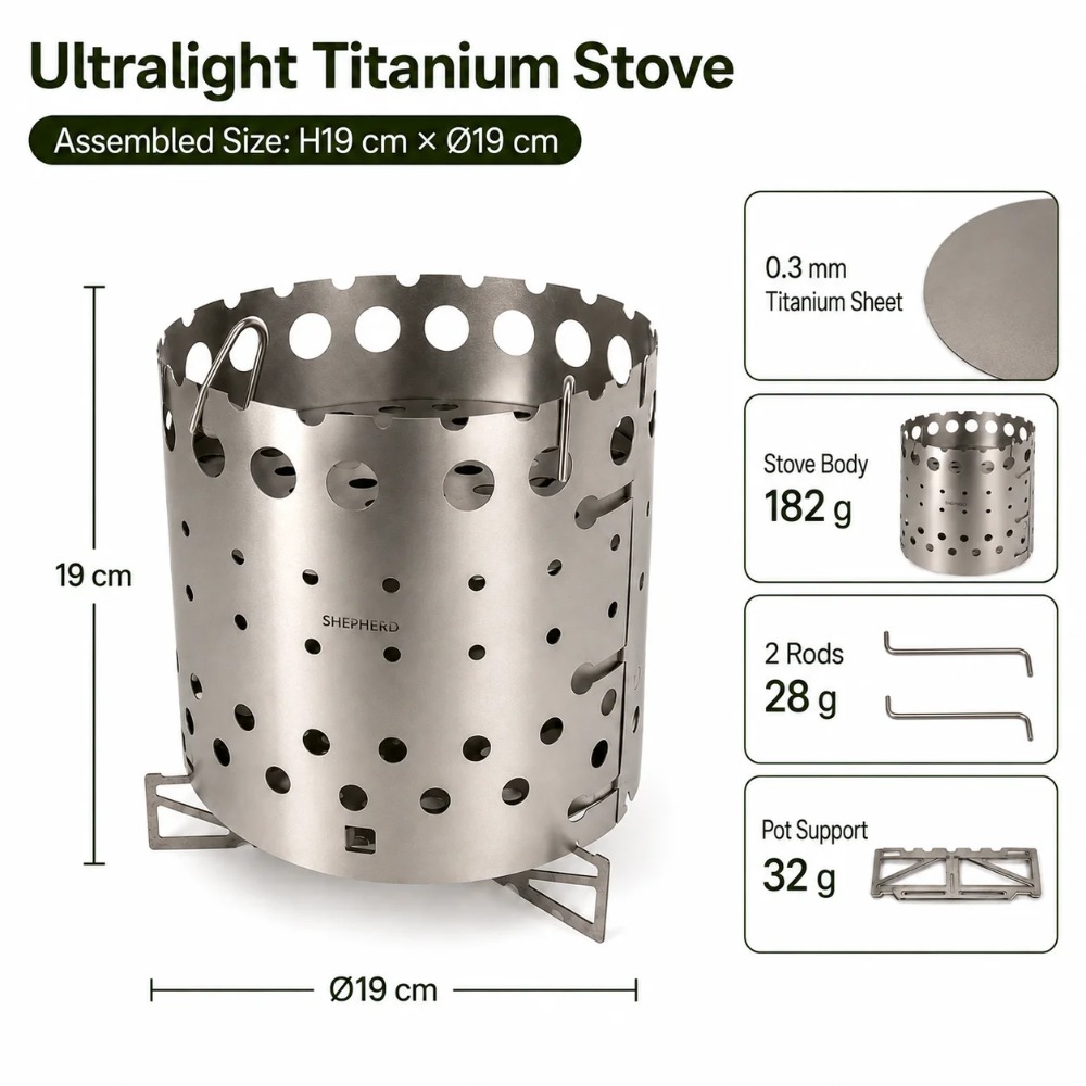 Ultralight TA1 Titanium Wood B - огляд і ціна Ultralight Titanium Wood Stove Backpack