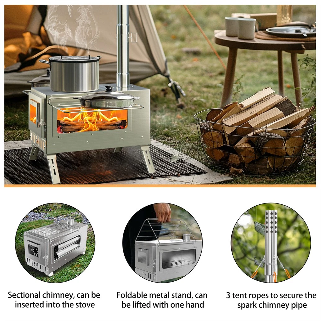 Hot Tent Stove, Stainless Stee - огляд і ціна Hot Tent Wood Stove With Chimney Pipe