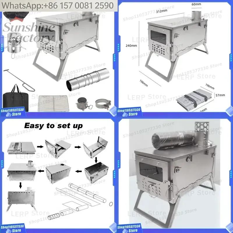 Stainless Steel Wood Burning S - огляд і ціна Hot Tent Wood Stove With Chimney Pipe